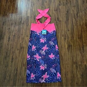 NWT Coolibar UPF 50+ Pink Purple Floral Halter Neck Sun Dress size medium